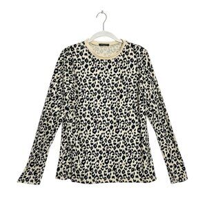 Blooming Jelly Women's Animal Print Crew Long Sleeve Top in Cream/Black - Sz M